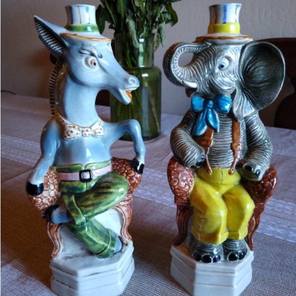 Political wine decanters from the sixties! Collectable rare find!